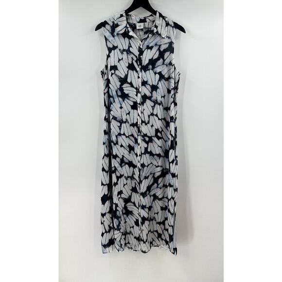 CAbi Cloudy Sky Midi Blue Abstract Floral Printed Button Front Long Dress Medium - Picture 1 of 8